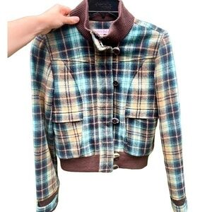 TOMMY JEANS Blue Plaid Coat size L